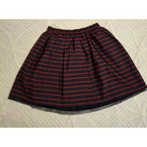 Lands' End Kids Medium 10-12 Navy Red Taffeta Tulle Skirt Elastic Waist Girls